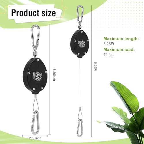 Plant Pulleys, Heavy Duty Retractable Hangers, 304 Stainless Steel Rope, Auto Plant Holder, Adjustable Climbing Hook for Garden Baskets, Watering, or Bird Feeders 2PC (Black) - color: Black