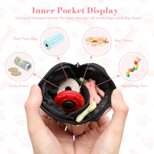 Dog Treat Pouch with Training Clicker,Waterproof Nylon Fabric Poop Bag Holders for Leashes,Hands Free Small Dog Walking Bag with Carabiner, Pet Puppy Training Walking Essentials (Coffee) - color: Coffee