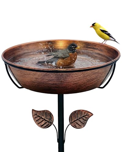 13" Metal Bird Bath for Outside 3" Deep Removable Bowl with Stake | Easy Cleaning, Weather Resistant, 5-Prong Stability, Adjustable Height, 1.4 Gal Capacity, Bird Lover Gift - size: 13 "diameter, 3" depth