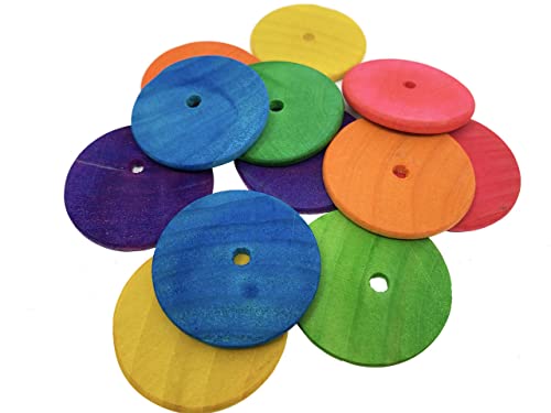 Bonka Bird Toys 2076 Pk12 Colored Wooden Drilled Discs 1.50" Diameter Parrot Toy, Conures, Amazons, African Greys, and Similar Sized Birds
