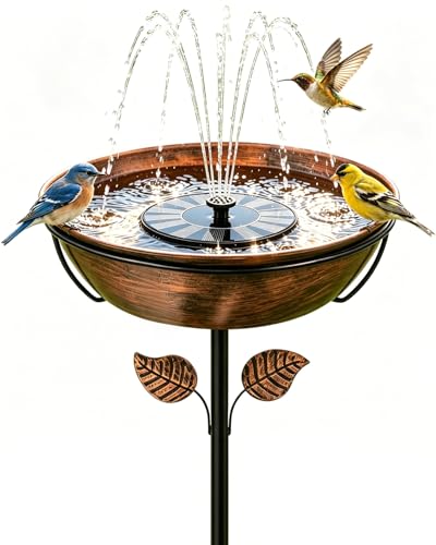 Metal Bird Bath with Solar Fountain for Outside, 3" Deep Removable Bowl Easy to Clean, Solar Powered Birdbaths with 5-Prong Stake, Outdoor Solar Bird Bath for Yard Lawn Decor, 1.4 Gallon