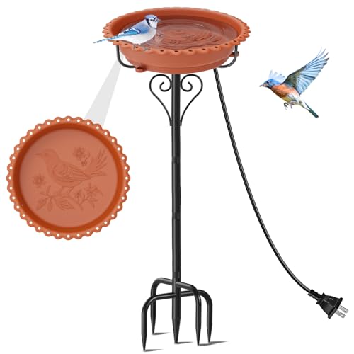Bird Bath for Outside,12" Plastic Removable Bowl,Brown | Heavy Duty Metal 5 Prongs Base,Easy CLean,Weather-Resistant,Rust-Proof,40" Freestanding Birdbath for Garden Patio Yard Lawn - color: Brown-Freestanding