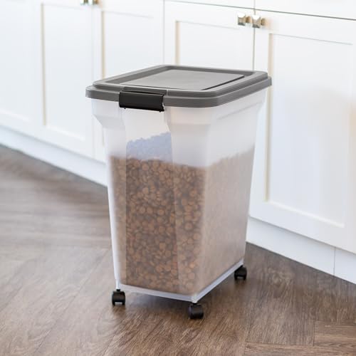IRIS USA Dog Food Storage Container, Up to 54 lbs, Dark Gray, Made in USA | Includes 2-Cup Scoop & Wheels, Airtight Seal, BPA-Free, Bird Seed, Cat food, Cat Litter, Treats, Keeps Kibble Fresh - color: Dark Gray, size: 40 lbs