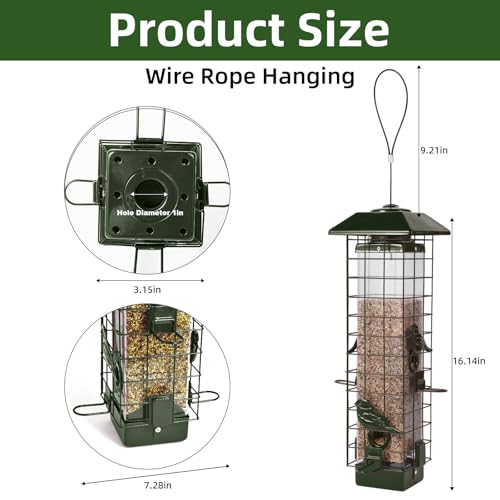 Squirrel Proof Bird Feeder, Metal Mesh Bird Feeder for Outside, Large Capacity and 4 Ports Perches (Green) - color: Green
