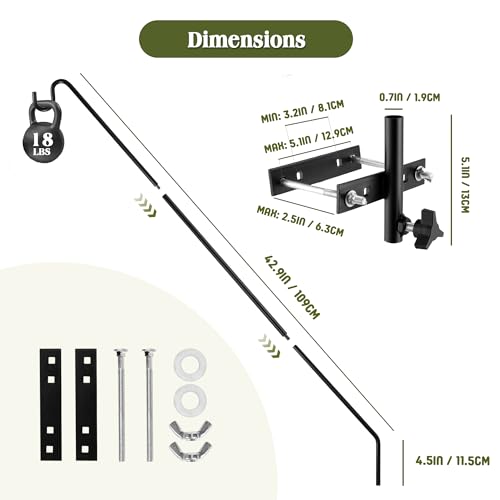 Extended Fence Deck Hook Rail Heavy Duty Bird Feeder Hook, Adjustable Plant Bracket for Bird Feeders, Planters, Suet Baskets, Lanterns, Wind Chimes and More - size: 43in Long Fence Hook-1 Pack