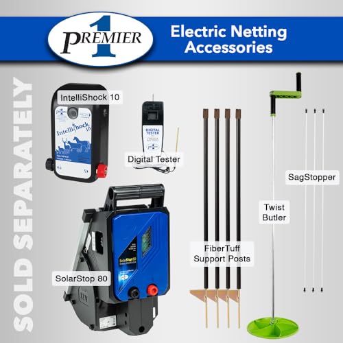 Premier 1 PoultryNet® Electric Fence for Chickens – 48"H x 164'L | White/black, step-in posts. Contains chickens, ducks & turkeys. Keeps out coyotes, foxes & dogs. Energizer sold separately.