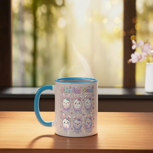 Cute Medical Bunny Egg Easter Nurse Pain Egg Scale Ceramic Mug, Blue/White - color: Blue/White