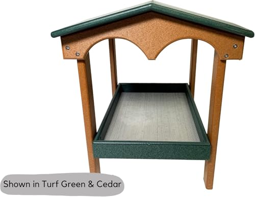 DutchCrafters Recycled Plastic Poly Large Covered Ground Fly Through Raised Platform Bird Feeder with Mesh Seed Tray - USA Amish Made (Turf Green & Cedar) - color: Turf Green & Cedar