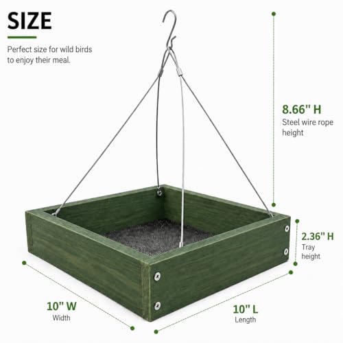 Platform Bird Feeder,Tray Bird feeders Outdoors,Wooden Tray Bird Feeder Hanging Platform,Platform Bird Feeder Tray,Suitable for Birds in Outdoor Gardens and Courtyards(A3-Green)