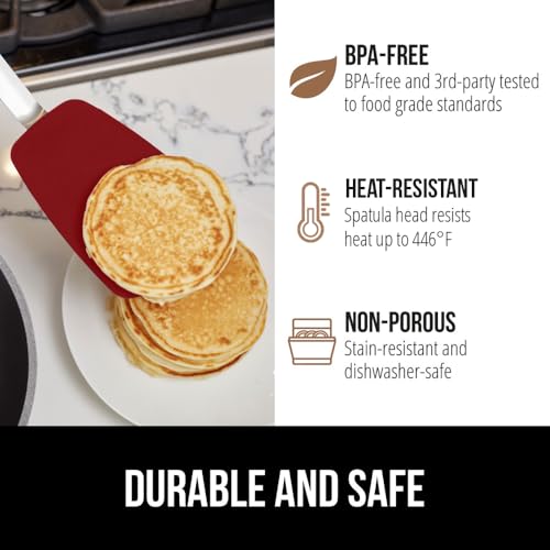 GORILLA GRIP BPA-Free Silicone Spatula for Non Stick Frying Pan, Heat Resistant Flexible Head, Patented Comfortable Rubber Handle, Non-Scratch Kitchen Turner, Flip Burgers, Pancakes, 11.6 in, Red - color: Red
