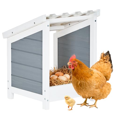 PETSFIT 1 Hole Chicken Nesting Box, PVC Waterproof Roof, Privacy Cover | Wall Mounted or Floor Use, Natural Fir Wood, Easy to Assemble and Clean, For Backyard Coops and Farms, Fits Standard Hens - size: 1 Holes