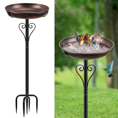 Metal Bird Bath for Outside, Vintage Freestanding Birdbaths with Metal Stake, Upgraded 5 Pronged Base Birdfeeder Feeder Bowl for Outdoors Garden Patio Yard Lawn Decor (Vintage Bronze) - color: Vintage Bronze
