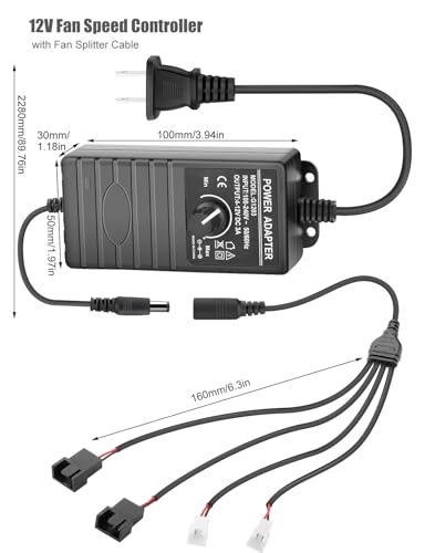 2Pin/3Pin/4Pin PC Fan 12V Speed Controller Adjustable 36W Power Supply, AC 110V-240V to DC 5-12V, Multi-Voltage Fan Power Supply Regulated Adapter (FC-2/3/4P