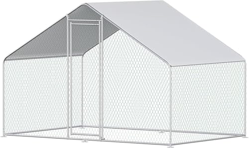 Large Metal Chicken Coop 118x78x78 in, Walk in Run with Cover | Walk-in chicken run with galvanized steel frame, waterproof UV-resistant cover, lockable door, and full-coverage wire mesh - color: 1-Unit Coop