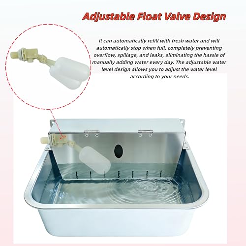 Stainless Steel Automatic Pet Waterer with Flip-Top & Wall Mount | Outdoor Auto-Fill Water Bowl with Adjustable Float,Wide Drinking Area,Easy To Clean,for Dogs,Chickens & Other Poultry - size: Large-Flip cover