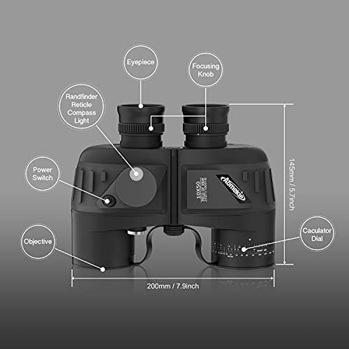 AOMEKIE 10x50 Waterproof Marine Binoculars for Adults with Rangefinder Compass BAK4 Prism FMC Lens for Birdwatching Hunting Boating Fishing Water Sports(Black) - color: Black