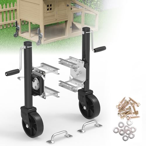 Chicken Coop Wheels Kit, 2 Pack Caster Wheels with Lift System & Pull Handles, Easy Move Your Chicken Cage, Chicken Tractor & Poultry House, Portable Chicken Coop Accessories