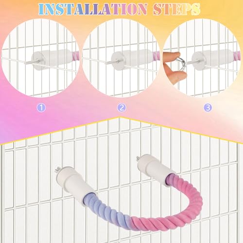 4Pcs Rope Perch for Bird Cages, Bendable Climbing Cotton Rope | Cotton Rope with Steel Core for Parrot Cockatiel Budgie Cages, Bird Toy Reduces Boredom and Stress - size: 4PCS