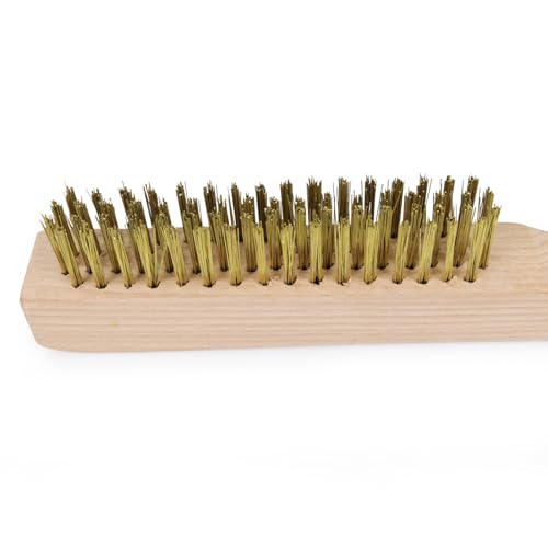 MAXMAN Brass Brush, Heavy Duty Brass Wire Brush Set 2Pcs, Metal Brush, Wire Brushes for Cleaning Rust with 10" Curved Beechwood Handle - style: 2Pcs Brass Brushes
