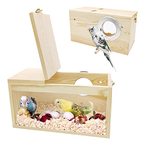 BNOSDM Parakeet Nesting Box Transparent Bird Nest Breeding Box with Perch Wood Bird House for Cage Cockatiel Budgie Lovebirds Conure Finch Parrot Small to Medium Birds (M) - size: Medium