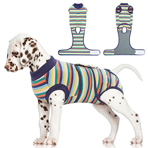 Dog Surgery Recovery Suit, Surgical Suit for Dogs Onesie for Surgery | Cone Alternative after Surgery, Abdominal Wound Protector, Onesie for Dogs after Surgery Spay Neuter, Dark Blue Stripes XS - color: Dark Blue Stripes, size: Xs(back:8.3-11.4in,wt:4-7lb