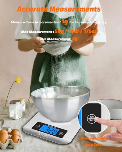 Smart Food Scales, 1g Resolution Max 5kg 11Ibs, Stainless Steel | Digital Kitchen Scale with Nutritional Calculator, Smartphone App, 26 Nutrients Tracking, for Cooking, Baking, Meal Prep - color: Grey