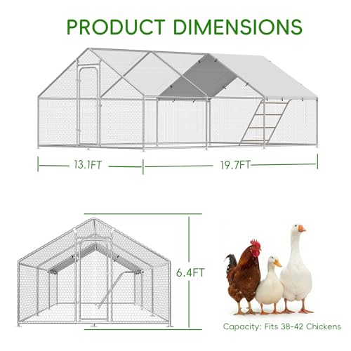 Large Chicken Run 13.1 x 19.7 x 6.4 FT Chicken Coop with Cover | Reinforced frame, Walk-in Chicken Coop, Roosting Perch, Waterproof Cover, Side Hardware Cloth, Backyard & Farm Use - size: 236.2"L x 157.5"W x 78.0"H