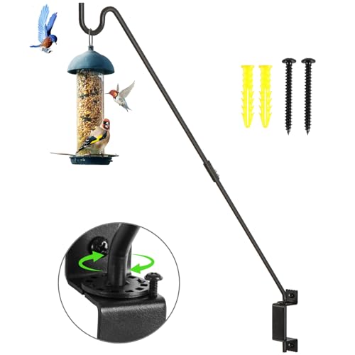 AILIN YELOKIE 32" 360° Swivel Deck Hook - Heavy Duty Solid Steel Plant Hanger, 12-Directional Adjustable Wall Bracket for Bird Feeders/Pole, Outdoor Plants & Wind Chimes, Black (2-Pack) - size: 32in-1
