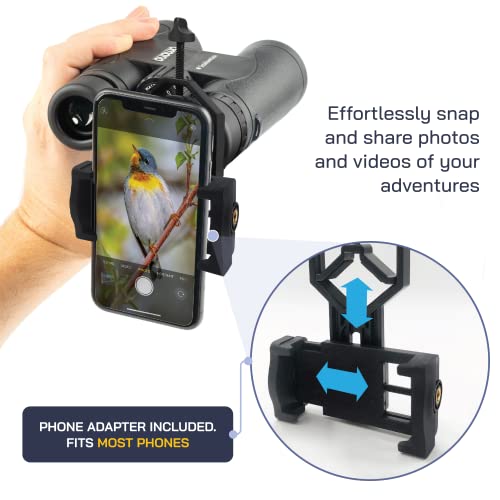 Smithsonian Adult Birding Binoculars - 10x42, Phone Adapter, Diopter Adjustable - Ideal for Hiking, Travel - Includes Bird Watching Guide
