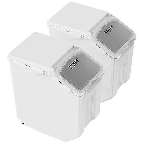 VEVOR Ingredient Storage Bin, 2 x 15L Dispenser Bin with 2 Measuring Cups, Attachable Casters and Airtight Lid, 2 Pcs/Set Dog Pet Food Storage Container, PP Material Kitchen Rice Cereal Flour Bin - size: 3.5 Gallon*2
