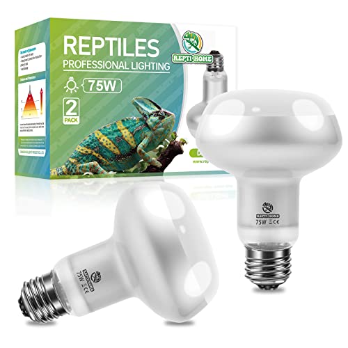Reptile Heat Lamp 2Pack 75W, Intense Basking Spot Light Bulb with UVA, Simulate Natural Daylight Heat Bulb for Reptile, Turtle, Bearded Dragon, Lizard, Tortoise, Gecko, Snake - color: Intense Light, size: Intense 2*75
