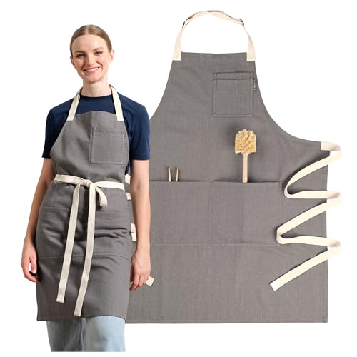 Chef Aprons for Women with Pockets, Adjustable Bib Aprons for Cooking - color: Charcoal