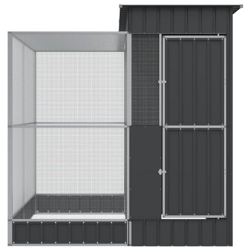 Galvanised Steel Bird Cage with Extension 82.3x79.9x85.0 in | Outdoor Aviary, Lockable Door, Steel Mesh Grid, for Parrots Rabbits Ducks Chickens - size: 82.3" x 79.9" x 85"