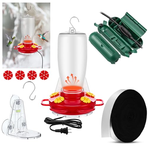 Relaxweex Heated Hummingbird Feeders Outdoor 2 in 1 Winter Hanging Heated Bird Feeders with Pipe Insulation Tape, Extension Cord, Safe Cover, Suction Cup for Outside Anti Freezing Window Winter Garden