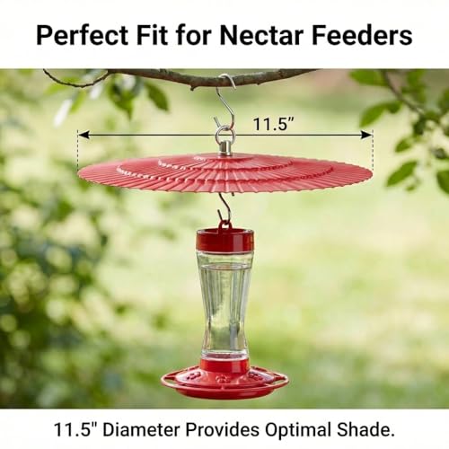 11.5" Metal Bird Feeder Rain Guard - Red | Dome Shield Umbrella Cover for Hummingbird and Oriole Feeders - Weatherproof Shade Baffle for Outside Garden - color: Red