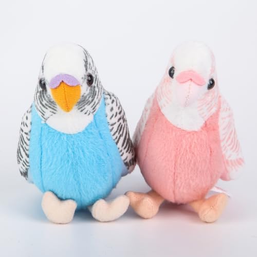 2Pcs Stuffed Parakeet Toy, 5.5 inches, Budgerigar Plush Toy, Parakeet Soft Toy, Stuffed Bird for Kids, Blue and Pink - color: Blue and Pink