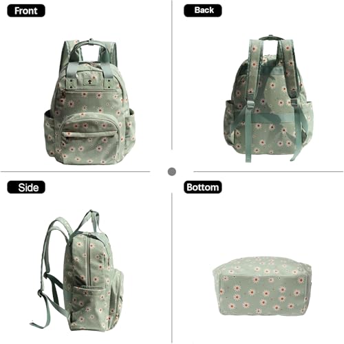 Diaper Bag Backpack Corduroy Multifunction Baby Fashion Travel Pack office Laptop Bag - color: Matcha Daisy