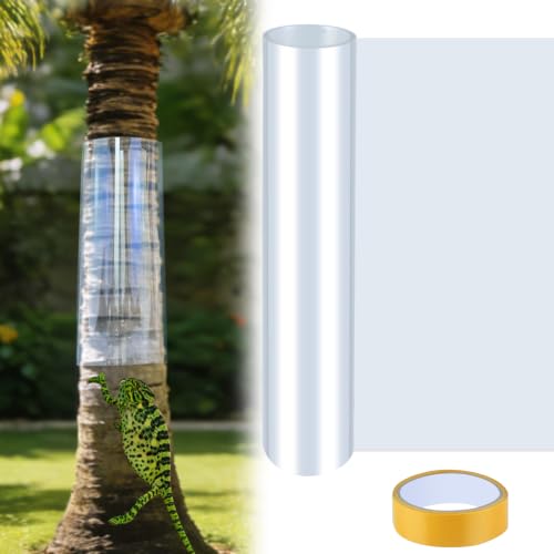 Iguana Tree Wrap 65" L X 16" W Squirrel Baffle for Bird Feeder Poles Plastic Tree Trunk Protector Guard Reusable Squirrel Guard Tree Wrap Clear Anti-Climbing Tree Barrier with Adhesive Tapes - size: 65x16IN