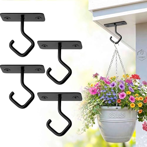 2.5" Ceiling Hooks for Hanging Plants - Heavy Duty Metal Hooks 2-Pack | Rust-resistant Black Wall Mount Hangers with Screws, Perfect for Heavy Bird Feeders, Lanterns, Wind Chimes, Indoor & Outdoor - size: 3C-2.5"4PCs