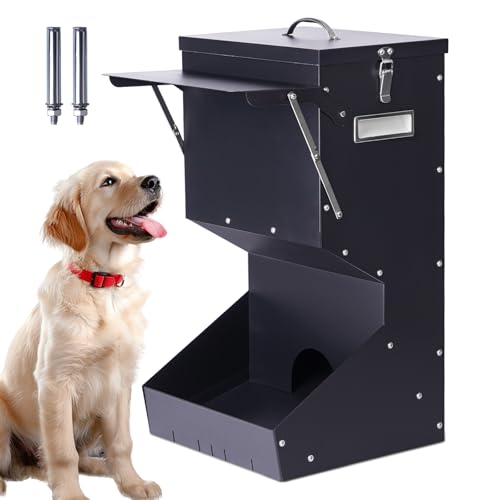 Outdoor Automatic Dog Feeder Large Breed 25 lbs Gravity Dog Feeder | Galvanized Metal Self Feeding Dog Food Dispenser Hanging Pet Food Feeders for Dogs Chickens and Farm Animals