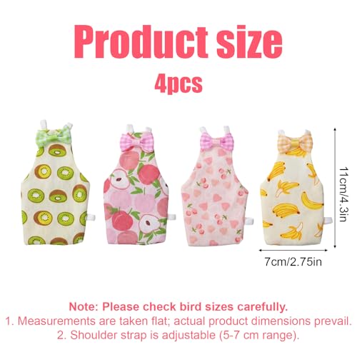 4 Pcs Bird Diaper Reusable Cute Parrot Diapers with Waterproof Inner for Cockatiel Budgie Canary Pet Bird