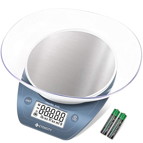 Etekcity 0.1g Food Scale, Bowl, Digital Grams and Ounces for Weight Loss, Dieting, Baking, Cooking, and Meal Prep, 11lb/5kg, Stainless Steel Prussian Blue | 11lb/5kg capacity with tare, removable bowl, ideal for baking, meal prep and portion control, Stai