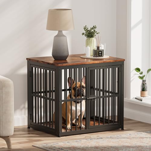 Lyromix 27'' Dog Crate Furniture with 3 Doors for Puppy Small Dogs | Wooden Kennel End Table, Heavy Duty Indoor Cage for Pug, Corgi, Boston, Multiple Units Can be Combined, Rustic Brown - color: Brown, size: 26.9"L x 20.9"W x 24.0"H