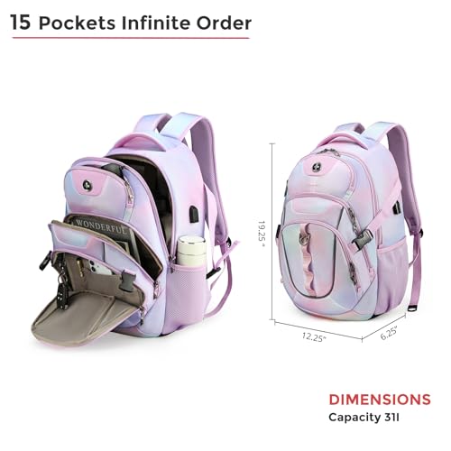 Swissdigital Laptop Backpack, Pink Purple, Travel Backpack, SD803-104 | USB Charging Port, Travel Backpack, 31l Capacity, Backpack for Women - color: Pink Purple