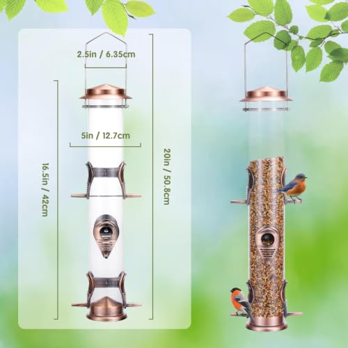 1PK Metal Wild Bird Feeder,Squirrel Proof Bird Feeders for Outside,Hanging 6 Port Tube Bird Feeder,Finch Bird Feeder for Attracting Birds in Your Lawn, Garden, Balcony-Antique Copper - color: Antique Copper