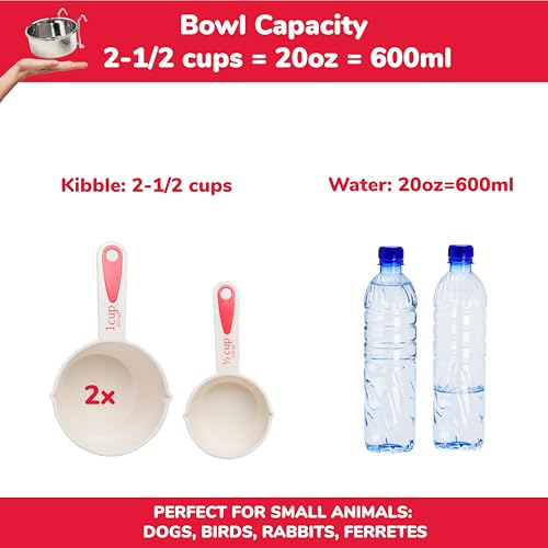 SPOT Stainless Steel Coop Cup with Wire Hooks – Durable, Chew-Resistant Food/Water Bowl for Cages & Crates, Easy Install & Removable, for Cats, Dogs, Birds & Reptiles - 20 Oz (2.5 Cups) - color: Stainless Steel, size: 20 Oz