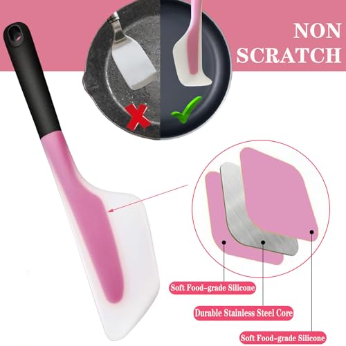 Silicone Omelette Spatula Turner, Flexible Egg Flip Tool for Non-stick Pans | 13Inch Flip Fold Omelet Turner Heat Resistant omelette flipper for Kitchen Omelet Pancake Crepes, Pink - color: Pink