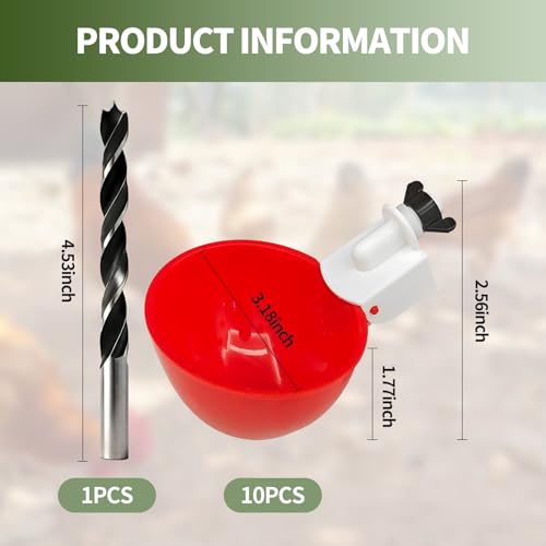 10PCS Chicken Waterer Cups, Red Automatic Poultry Watering Cups, Tee Fittings Poultry Waterer with Mounting Hole Opener,Ideal for Chicken Coop, Ducks, and Backyard Poultry