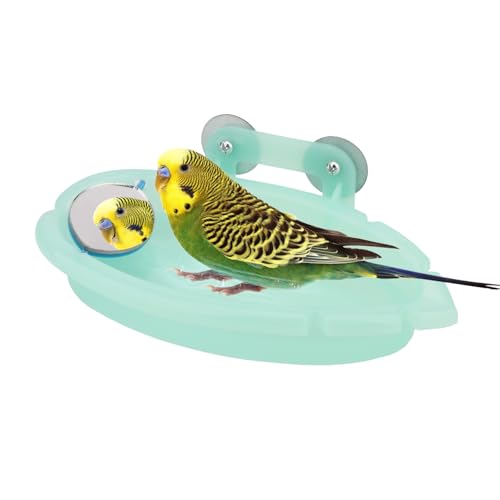 Wontee Bird Bath with Mirror for Small Birds Budgie Parakeet Cage, Green | Mirror design for fun & stimulation, easy to install and clean, stable, 7.4x3.9x1.4 inch size for lovebirds/canaries/finches - color: Green