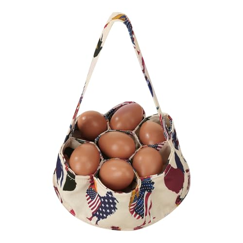 Egg Collecting Basket, Egg Basket for Gathering with 7 Pouches | Canvas Chicken Egg Basket for Chicken, Duck, Goose, Bird, Various Poultry Collection (Flag Chicken) - style: Flag Chicken
